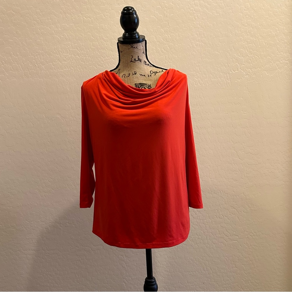 Ellen Tracy Vibrant Red Cowl Neck Blouse